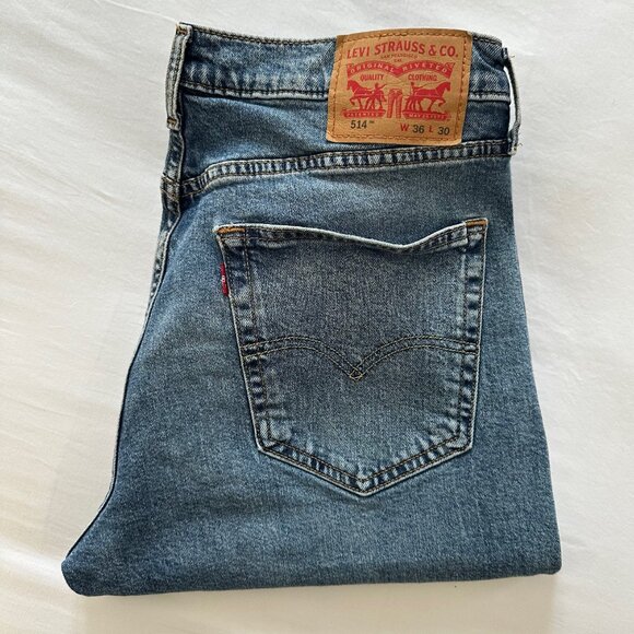 Levis 514 Jeans Mens 36x30 Blue Straight Mid Rise Medium Wash - Picture 4 of 6